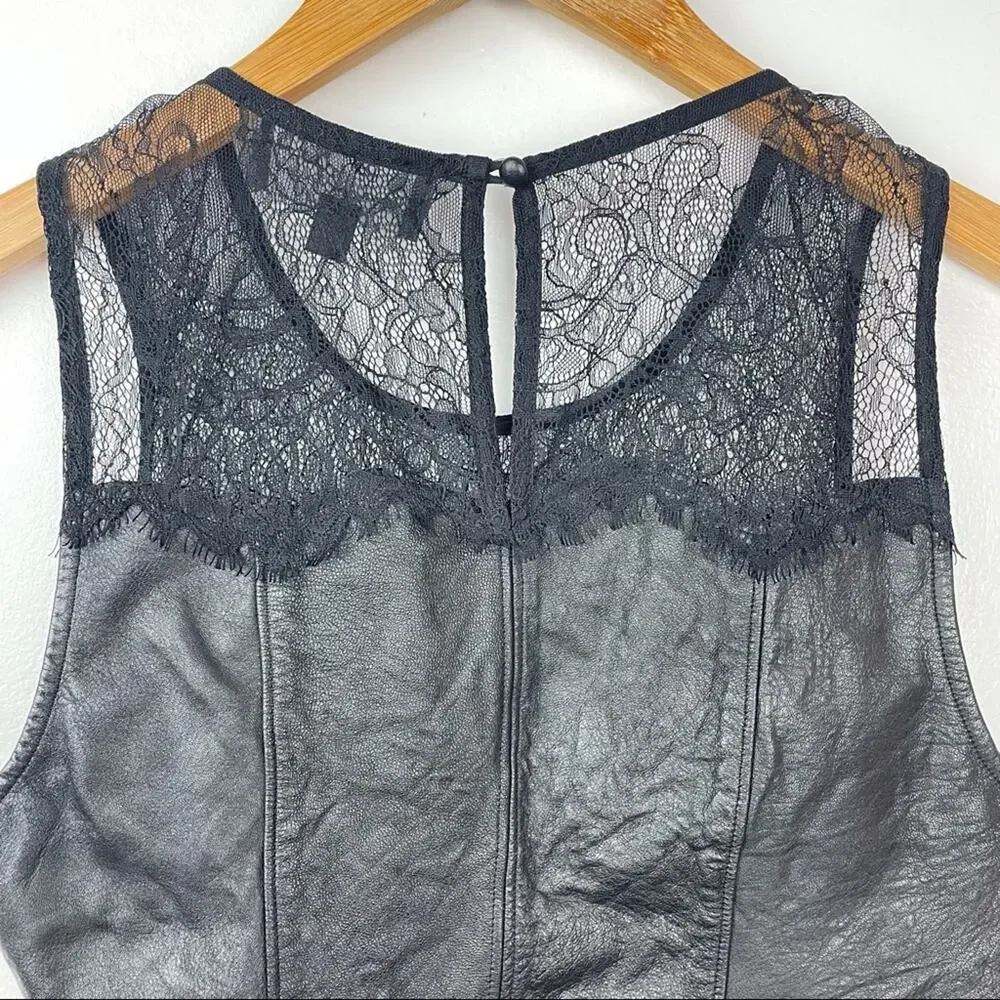 PJK | Italian Leather Lace Tank Top Black S